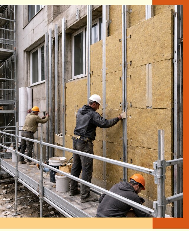 Утепление вентилируемого фасада в Ельце от 5750 руб/м2 — монтаж и утепление вентфасад | ТепломастерЕлц